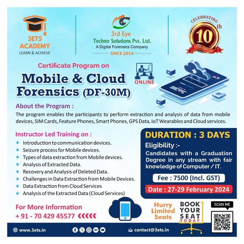 Certificate Program on Mobile and Cloud Forensics [DF-30M]
